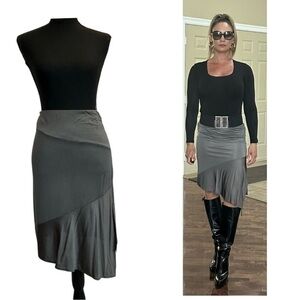 LIST gray asymmetrical flowy mini midi skirt stretchy spandex made in Italy